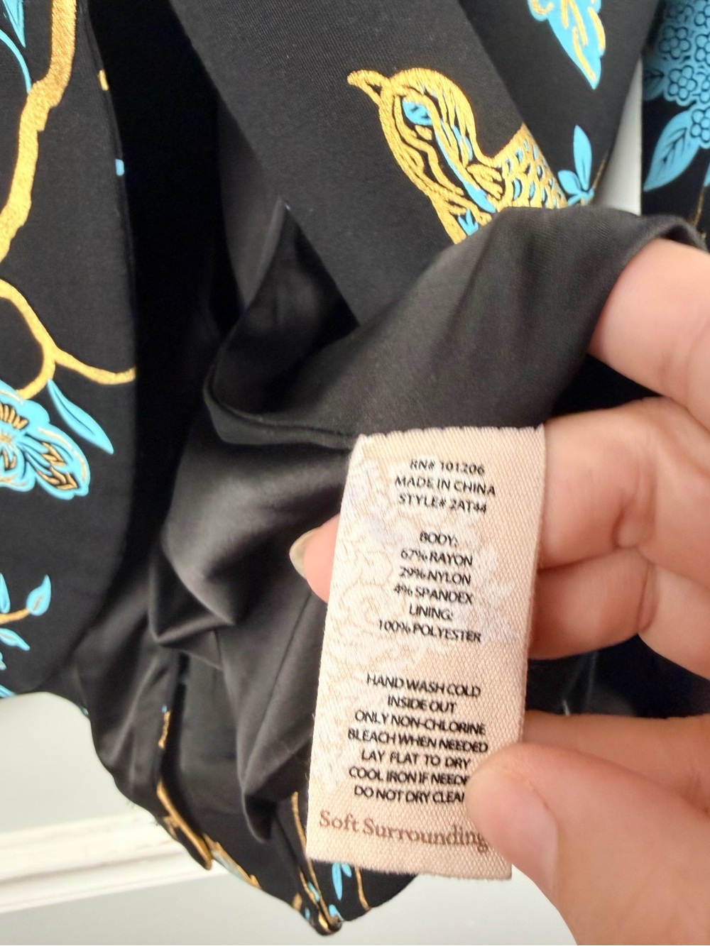 Soft Surroundings Chinoiserie Black Blue Floral Bird Blazer Jacket SZ S new - Picture 6 of 6